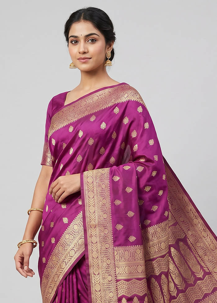 Purple Banarasi Silk Saree With Blouse Piece