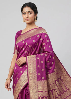 Purple Banarasi Silk Saree With Blouse Piece