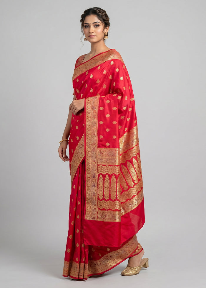 Pink Banarasi Silk Saree With Blouse Piece
