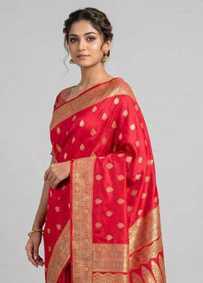 Pink Banarasi Silk Saree With Blouse Piece