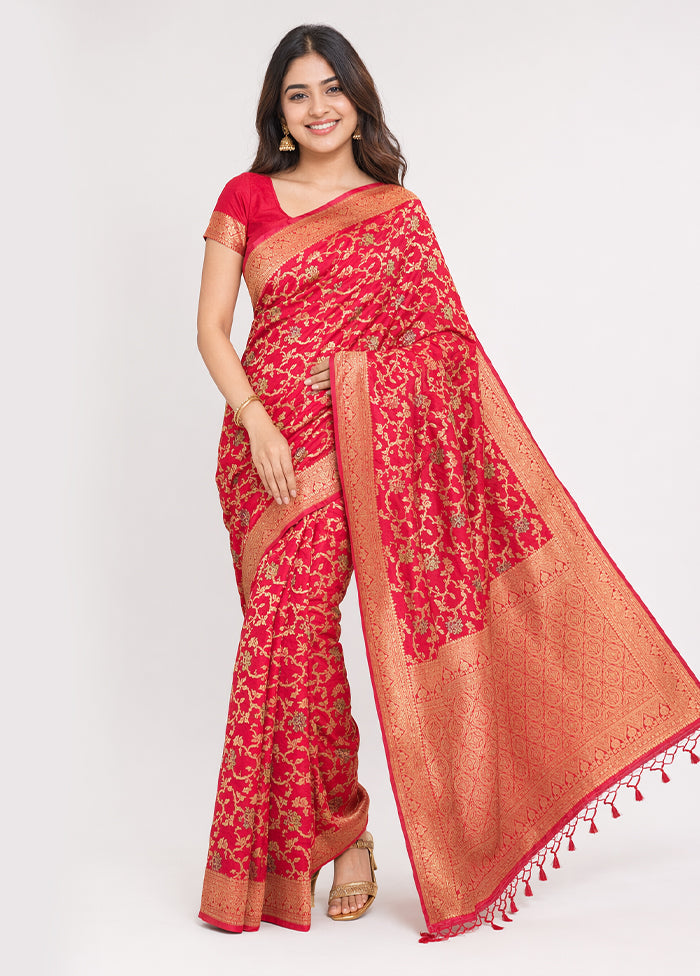 Pink Dupion Silk Saree With Blouse Piece