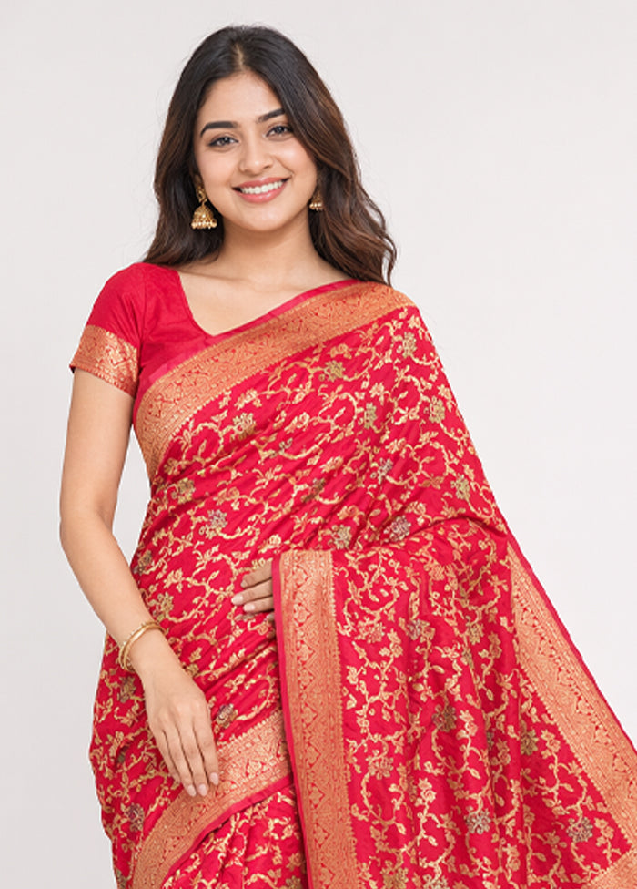 Pink Dupion Silk Saree With Blouse Piece