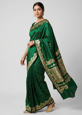Green Handloom Banarasi Pure Silk Saree With Blouse Piece