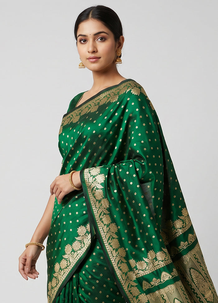 Green Handloom Banarasi Pure Silk Saree With Blouse Piece