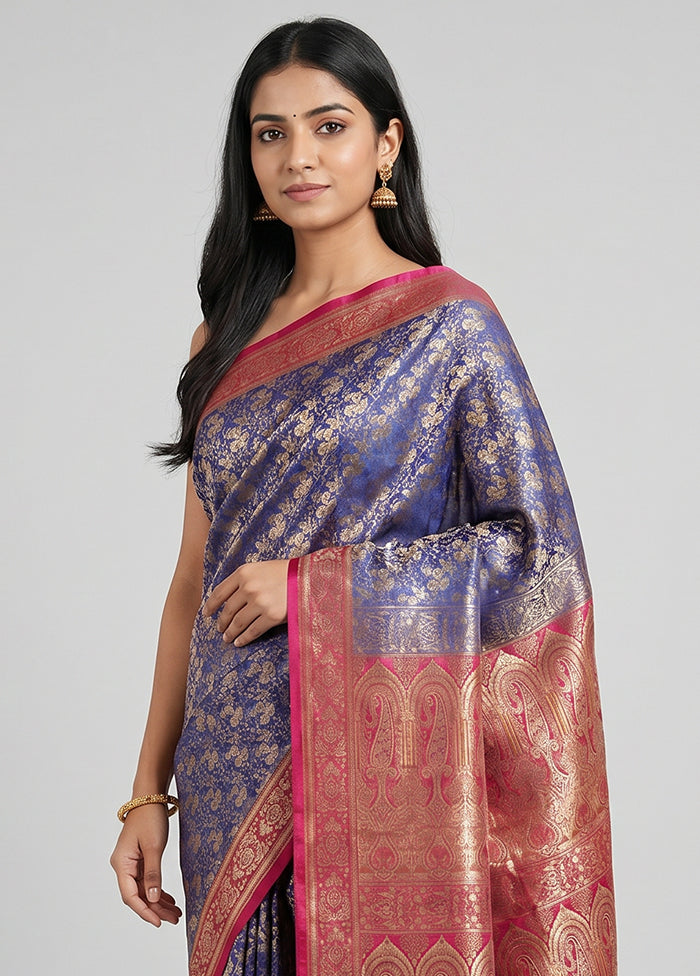 Blue Handloom Jamewar Pure Silk Saree With Blouse Piece
