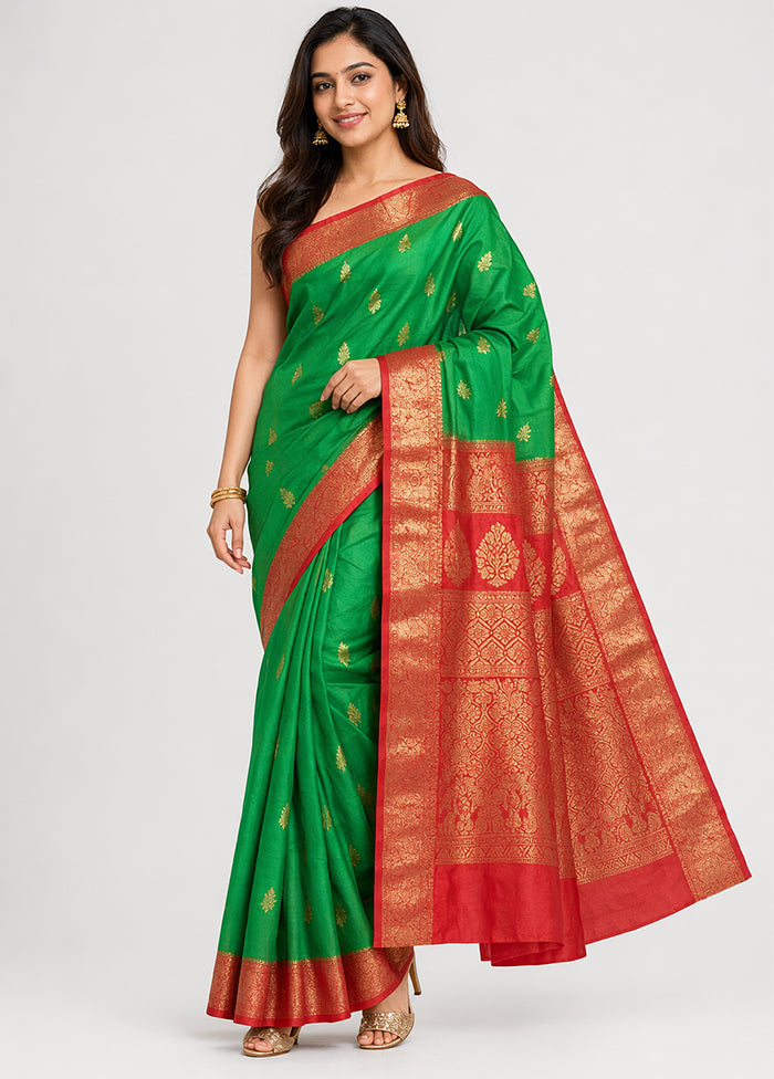 Green Handloom Kanchipuram Pure Silk Saree With Blouse Piece