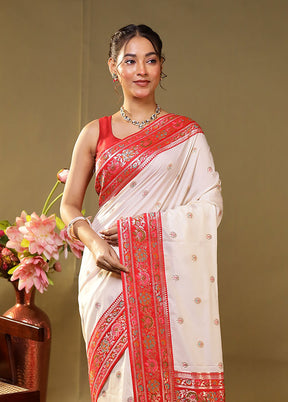 White Dupion Silk Saree With Blouse Piece