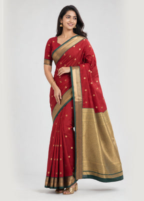 Maroon Kanjivaram Silk Saree With Blouse Piece