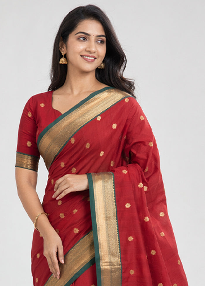 Maroon Kanjivaram Silk Saree With Blouse Piece