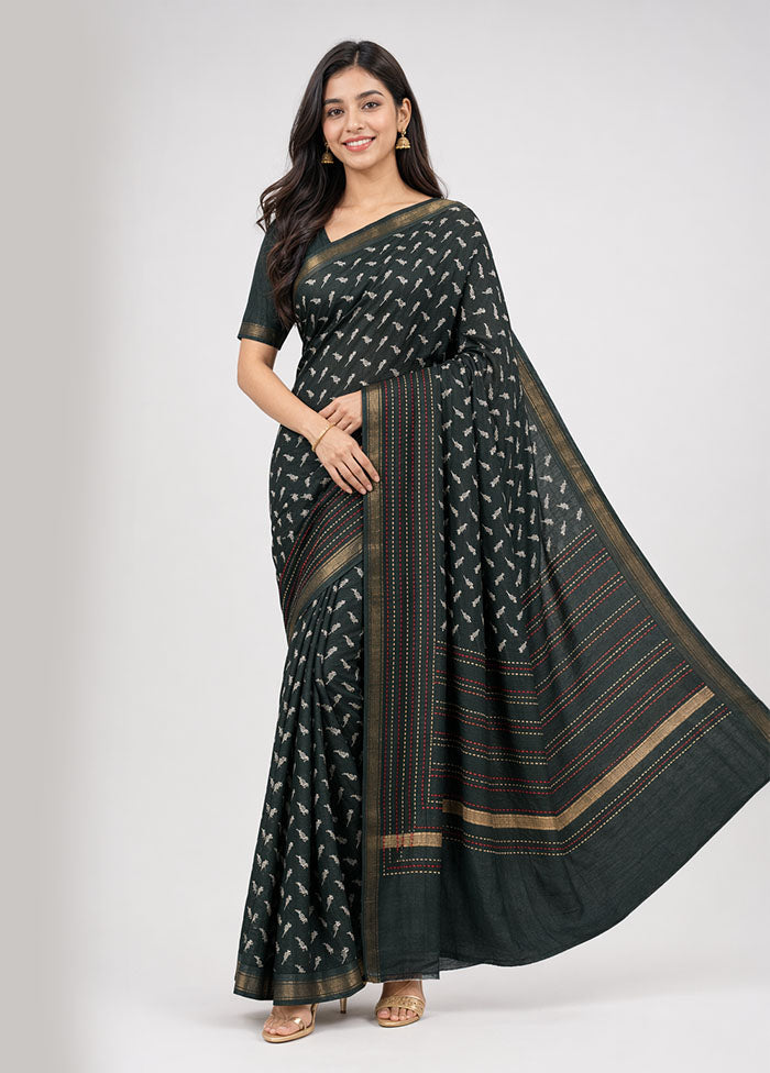 Black Chanderi Silk Saree With Blouse Piece