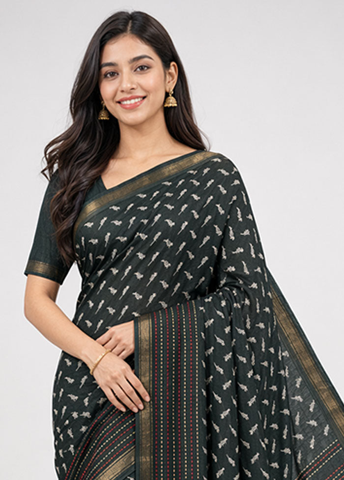 Black Chanderi Silk Saree With Blouse Piece