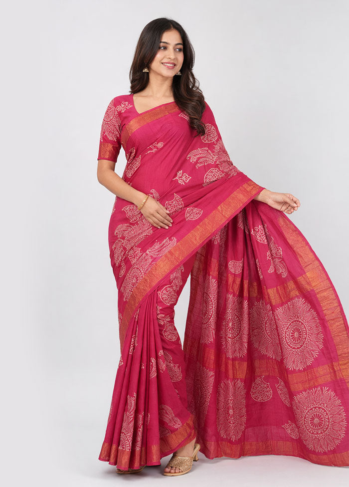 Pink Chanderi Silk Saree With Blouse Piece