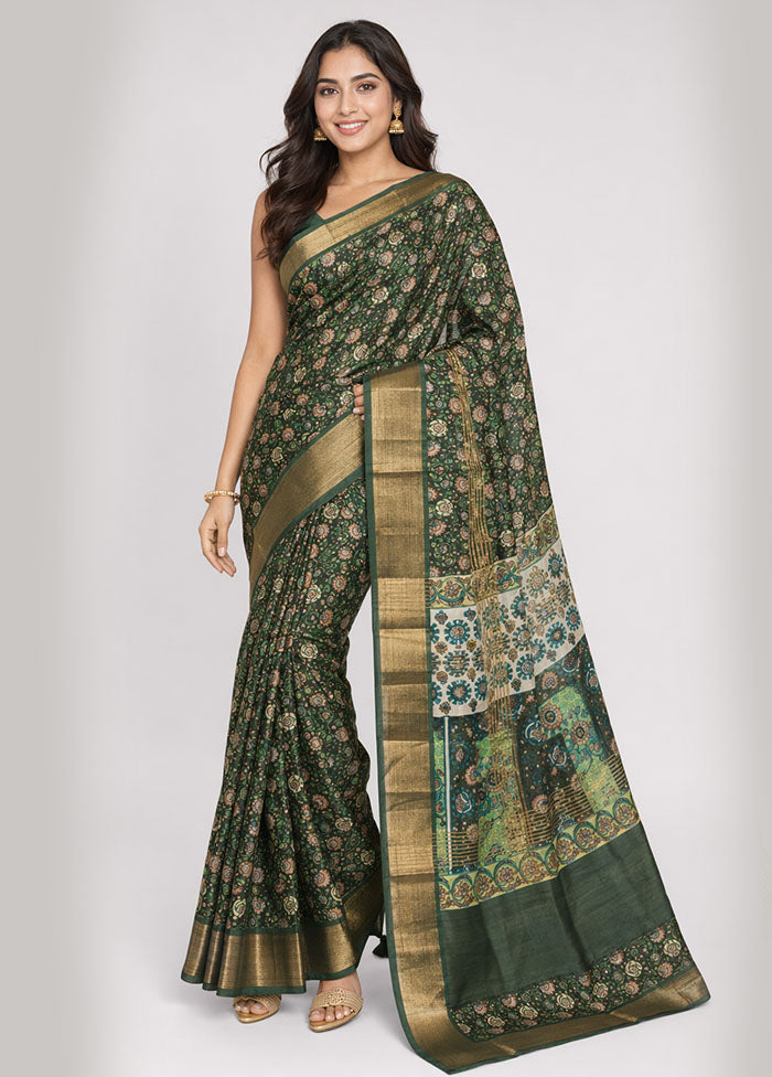Green Chanderi Silk Saree With Blouse Piece