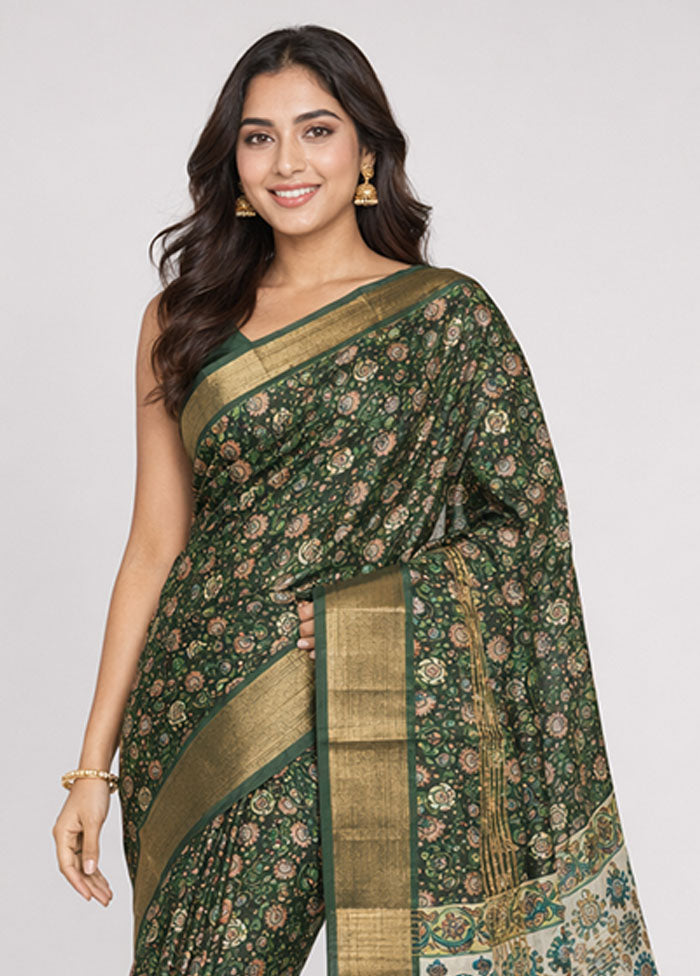 Green Chanderi Silk Saree With Blouse Piece