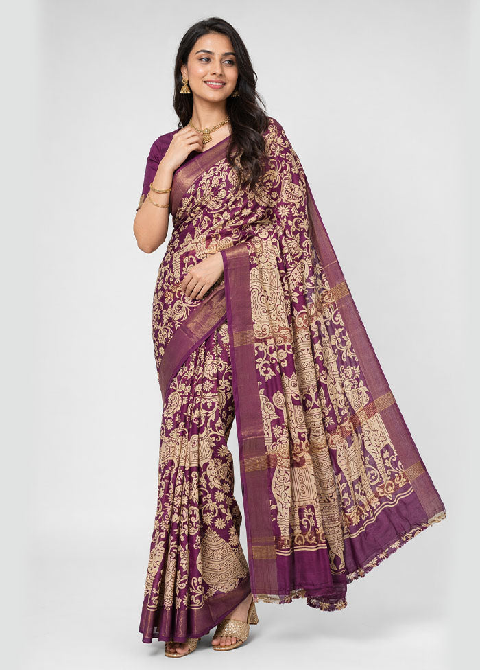 Purple Chanderi Silk Saree With Blouse Piece