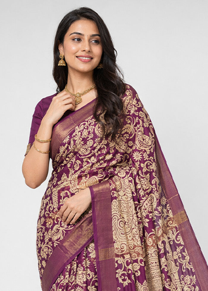 Purple Chanderi Silk Saree With Blouse Piece