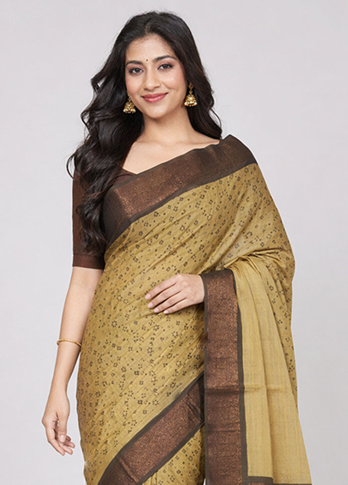 Green Chanderi Silk Saree With Blouse Piece