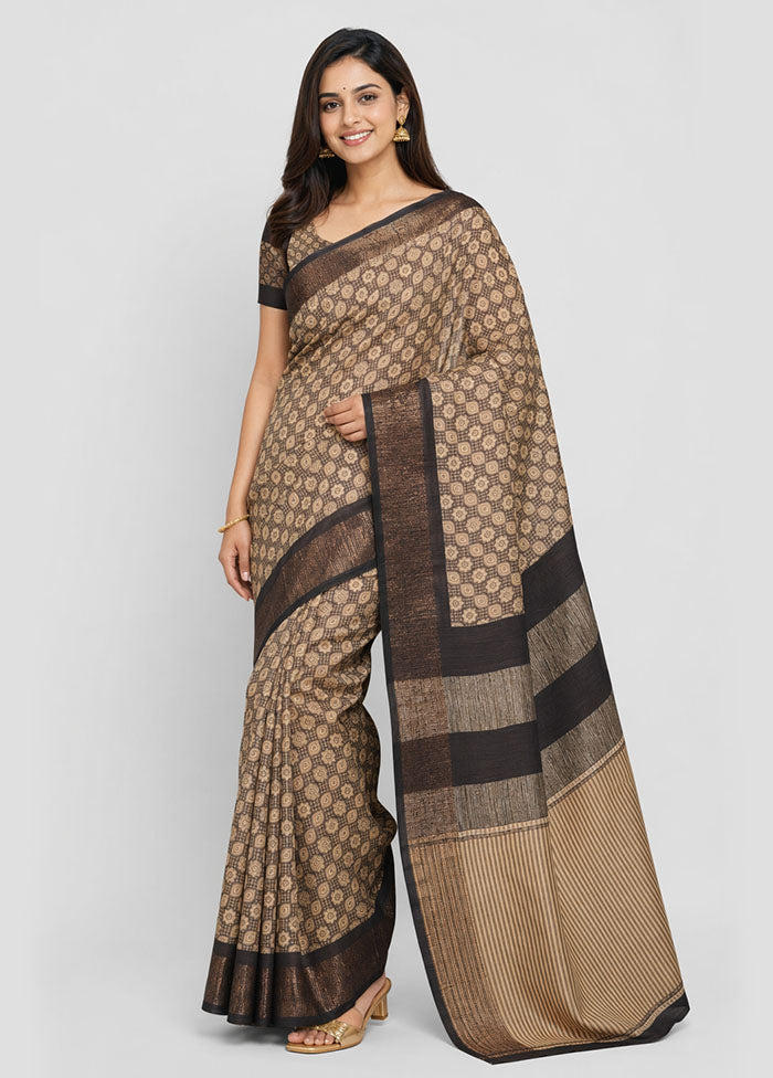 Cream Chanderi Silk Saree With Blouse Piece