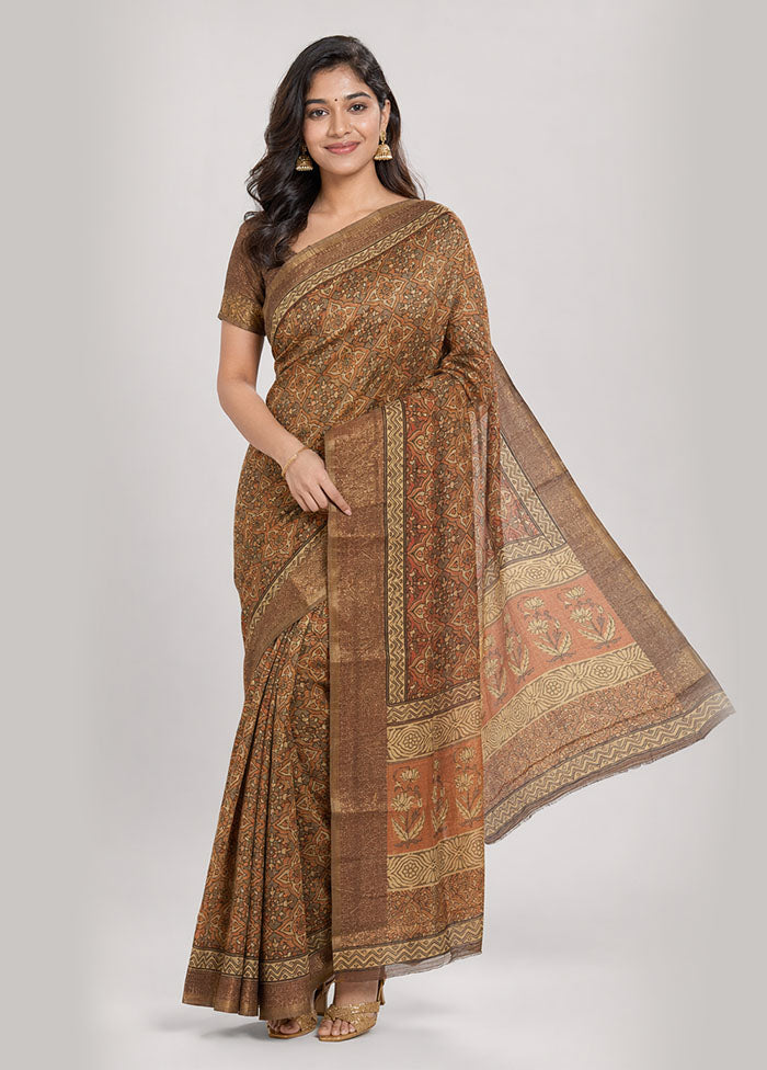 Cream Chanderi Silk Saree With Blouse Piece