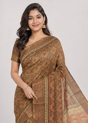 Cream Chanderi Silk Saree With Blouse Piece
