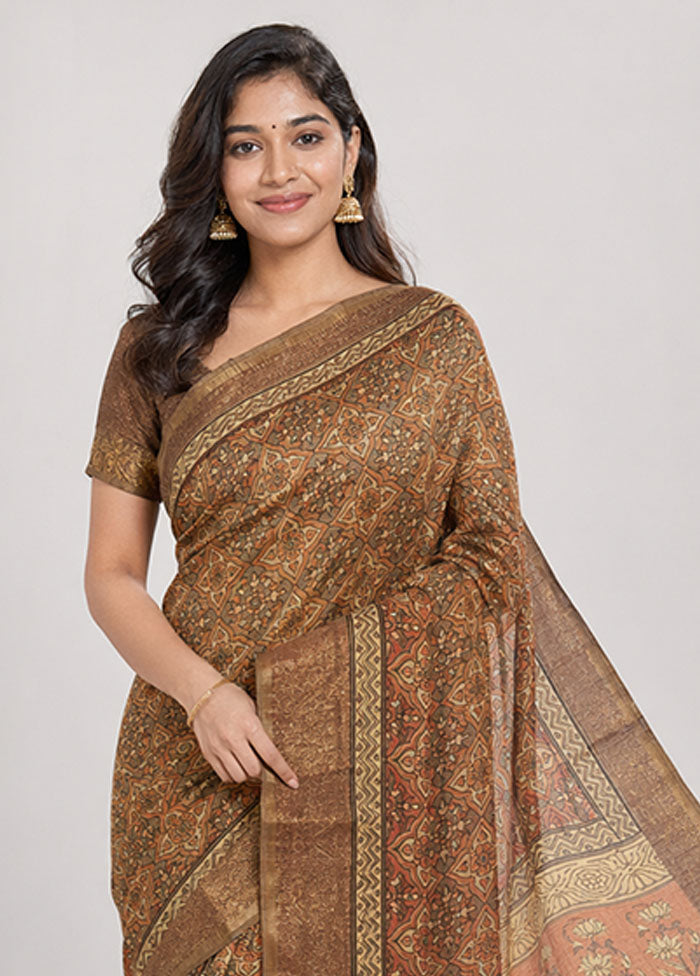 Cream Chanderi Silk Saree With Blouse Piece