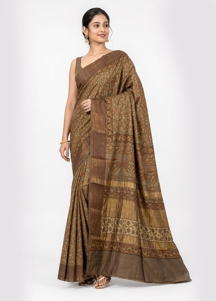 Cream Chanderi Silk Saree With Blouse Piece