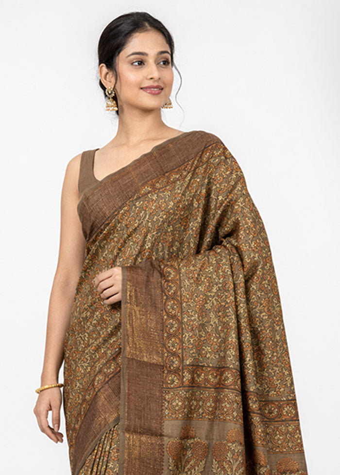 Cream Chanderi Silk Saree With Blouse Piece