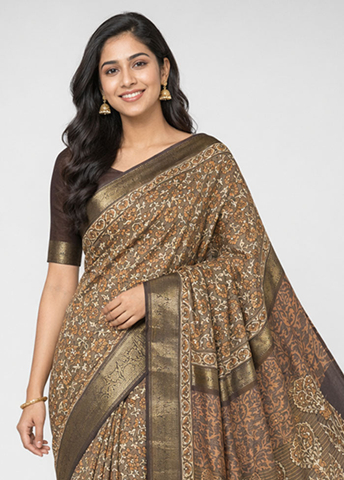 Cream Pure Cotton Saree With Blouse Piece