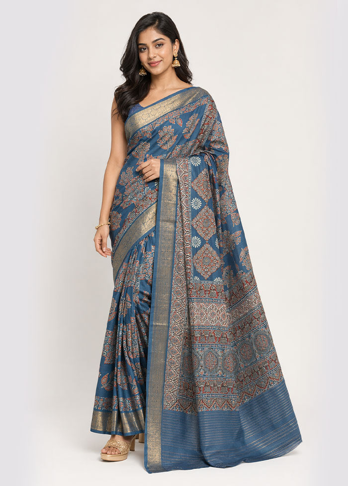 Blue Pure Cotton Saree With Blouse Piece