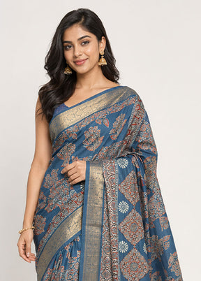 Blue Pure Cotton Saree With Blouse Piece