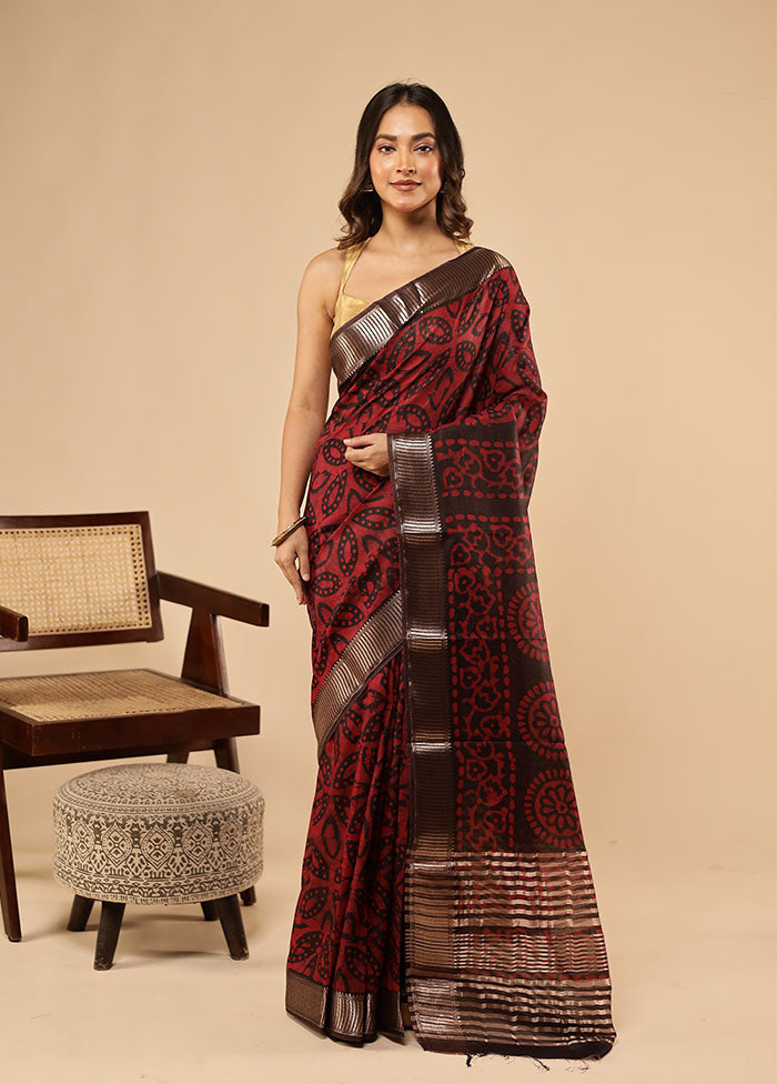 Red Cotton Saree With Blouse Piece