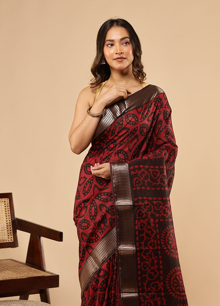 Red Cotton Saree With Blouse Piece