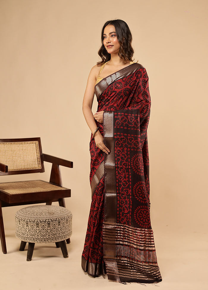 Red Cotton Saree With Blouse Piece