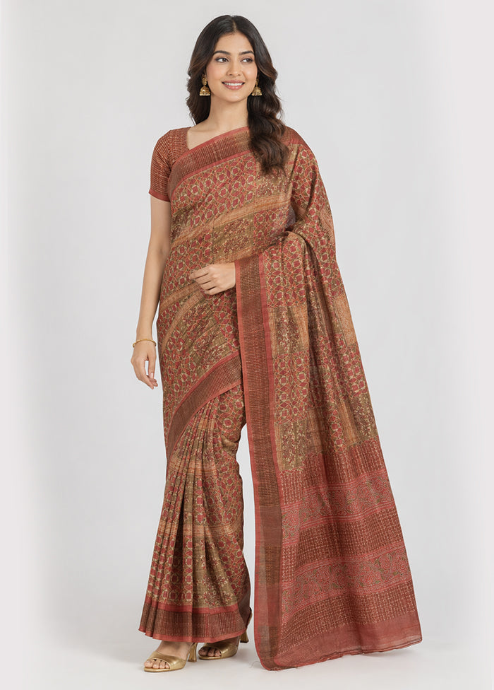 Cream Handloom Tussar Pure Silk Saree With Blouse Piece