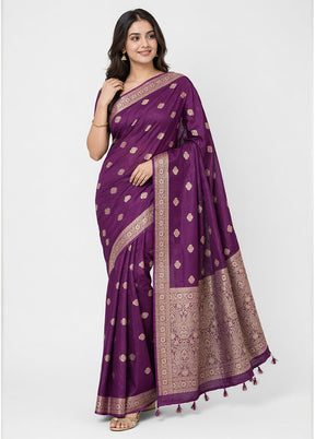 Purple Dupion Silk Saree With Blouse Piece