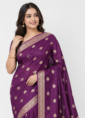 Purple Dupion Silk Saree With Blouse Piece