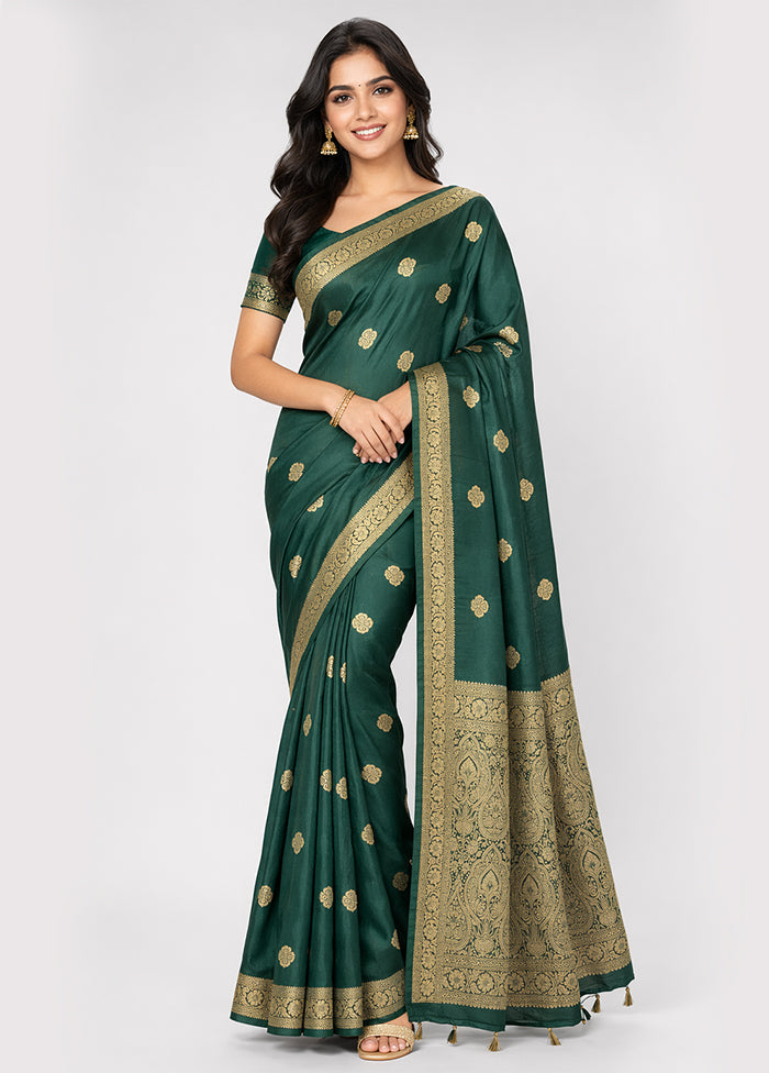 Green Dupion Silk Saree With Blouse Piece