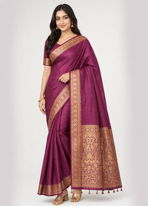 Purple Dupion Silk Saree With Blouse Piece