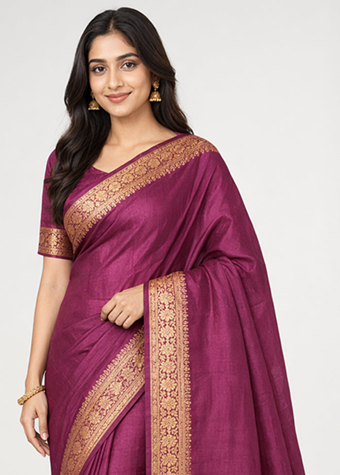 Purple Dupion Silk Saree With Blouse Piece