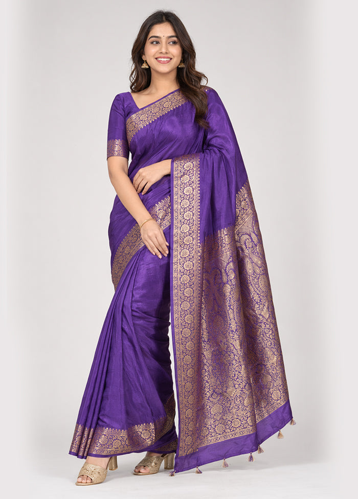 Purple Dupion Silk Saree With Blouse Piece