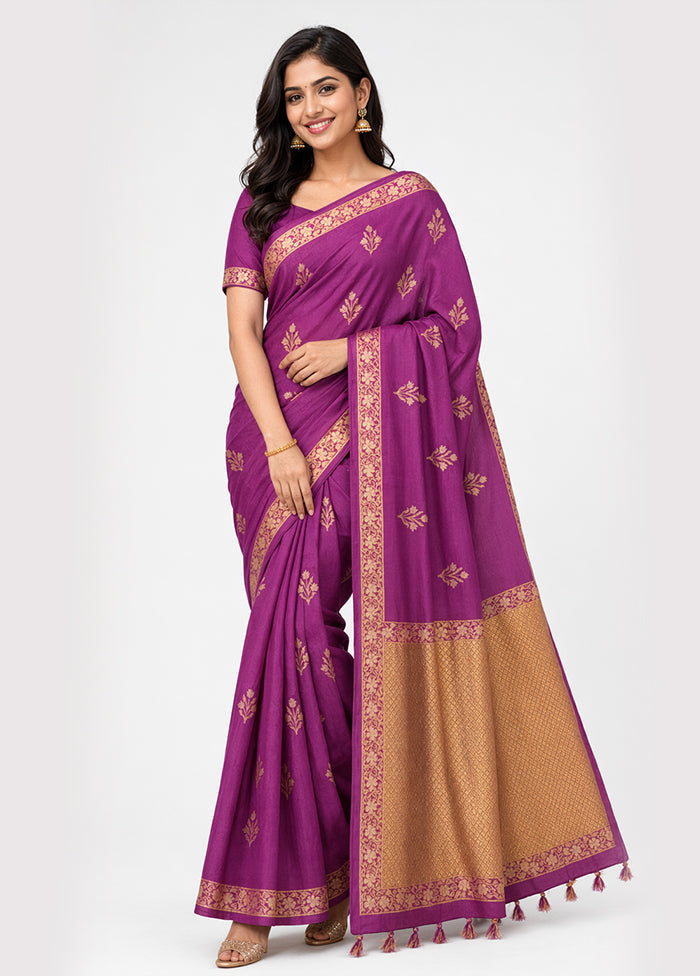 Purple Dupion Silk Saree With Blouse Piece