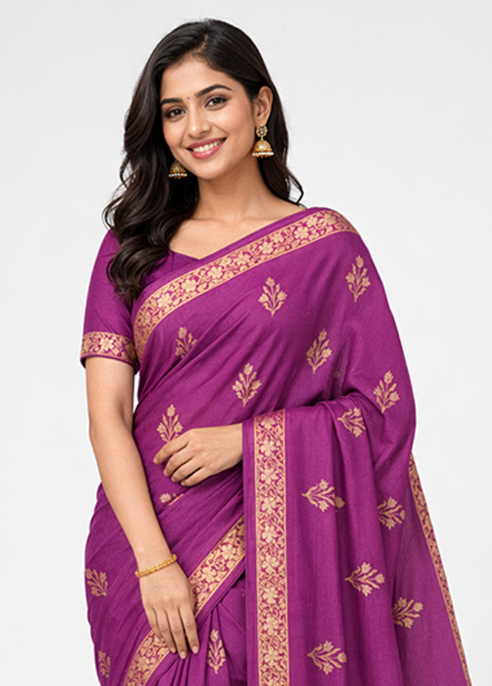 Purple Dupion Silk Saree With Blouse Piece