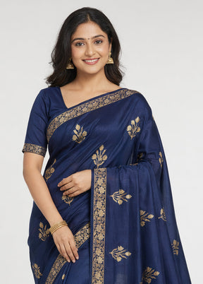 Blue Dupion Silk Saree With Blouse Piece