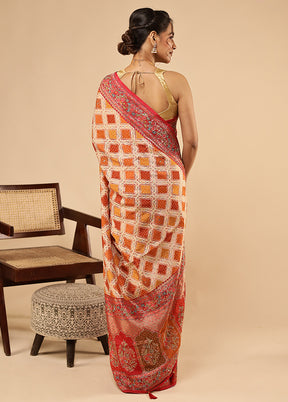Multicolor Handloom Pure Georgette Saree With Blouse Piece