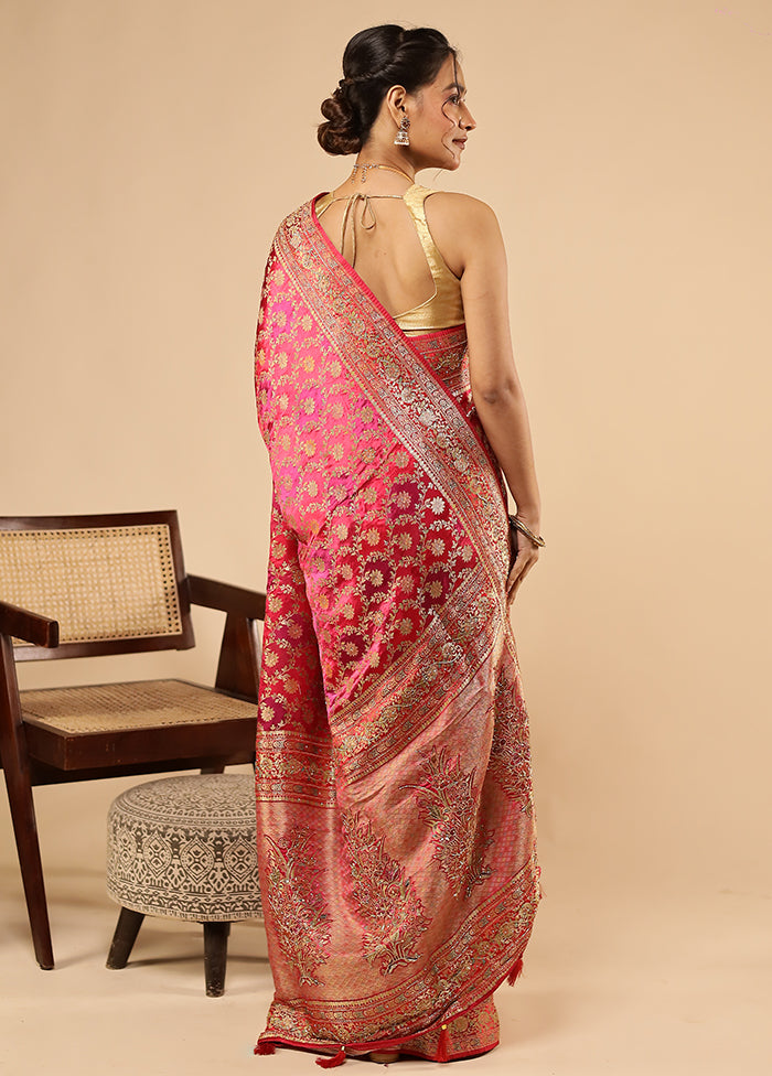 Multicolor Handloom Pure Georgette Saree With Blouse Piece