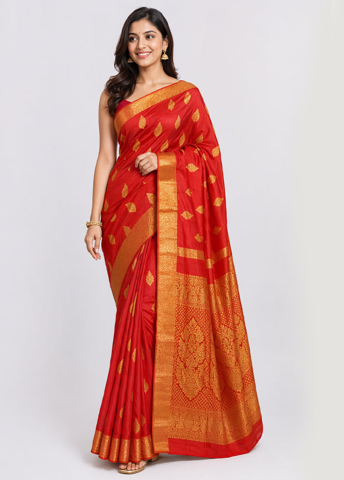 Maroon Handloom Kanjivaram Pure Silk Saree With Blouse Piece