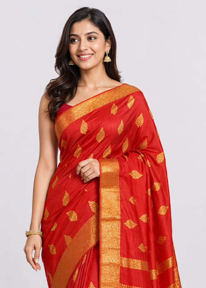 Maroon Handloom Kanjivaram Pure Silk Saree With Blouse Piece