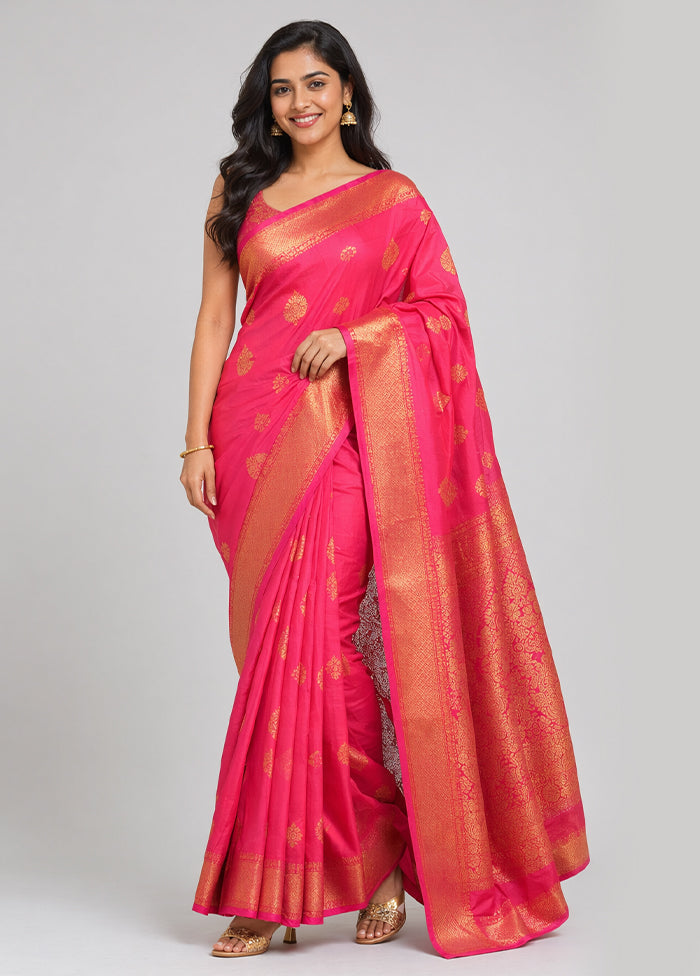Pink Handloom Kanjivaram Pure Silk Saree With Blouse Piece