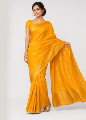 Yellow Handloom Kanjivaram Pure Silk Saree With Blouse Piece