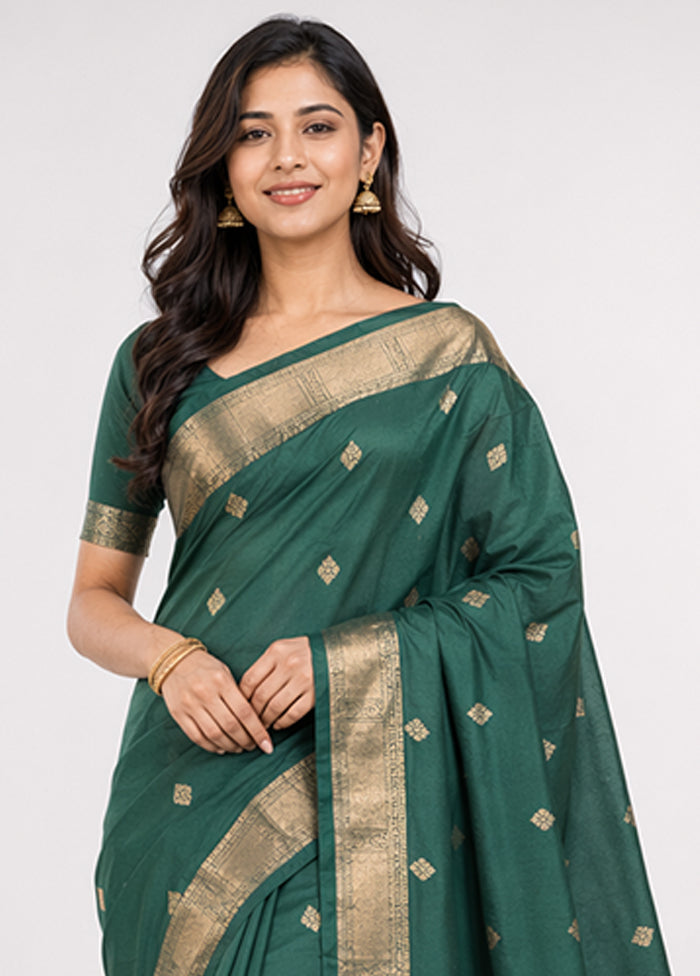 Green Handloom Kanjivaram Pure Silk Saree With Blouse Piece